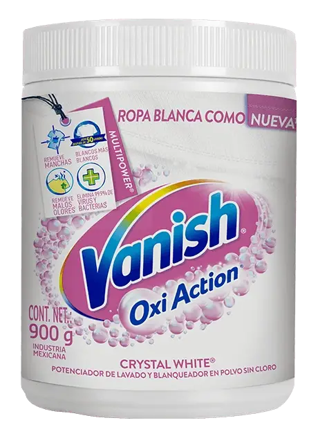 Frasco blanco con tapa de Vanish Oxi Action de 900 gramos