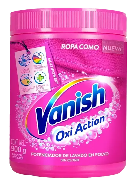 Frasco rosa de Vanish Oxi Action en presentación de 900 gramos